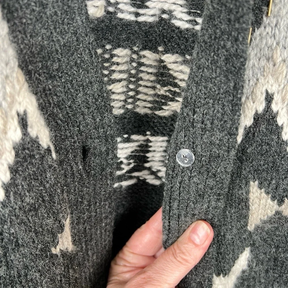 J.Jill Womens Cardigan Size‎ L Gray Fair Isle Beaded Pockets Scandi Coastal Wool
